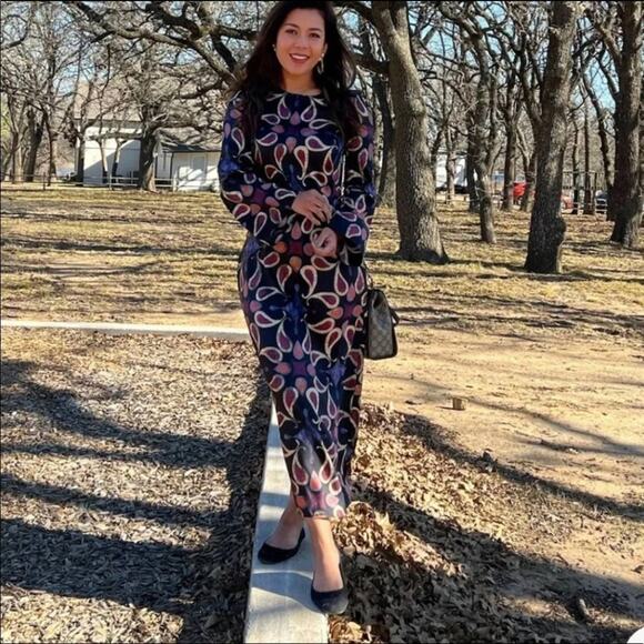 ZARA BLOGGER FAVORITE PRINTED MIDI DRESS MULTICOLORED - Picture 8 of 13